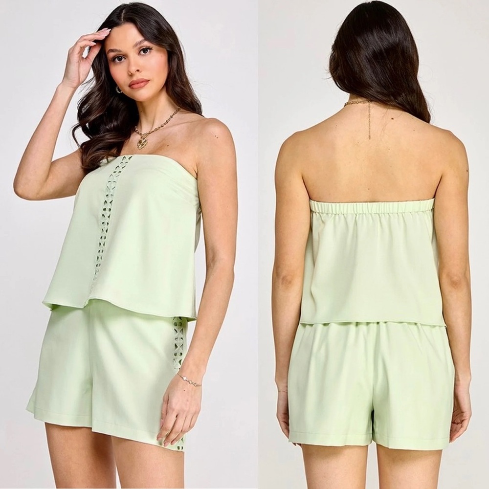 Light Green Strapless Top and Shorts Set